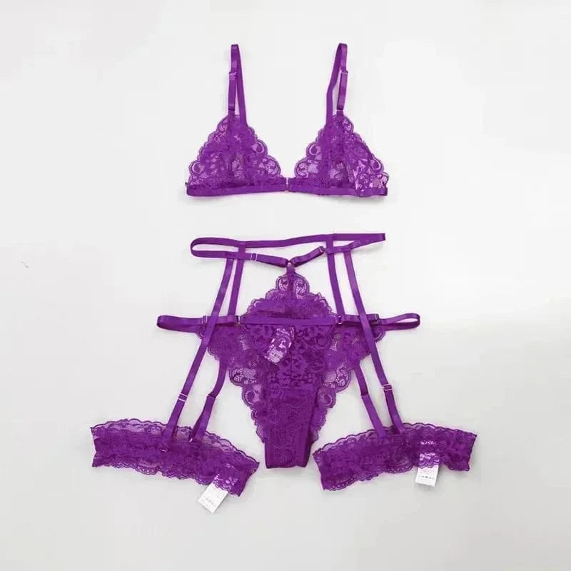 Toucheart 3 Piece Set Sleepwear Suit Sexy Lingerie Women Thin Transparent Lace Bra Set See Through Female Erotic Underwear New - A-1 Thread Vault
