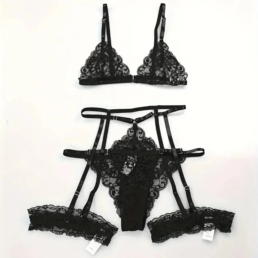 Toucheart 3 Piece Set Sleepwear Suit Sexy Lingerie Women Thin Transparent Lace Bra Set See Through Female Erotic Underwear New - A-1 Thread Vault