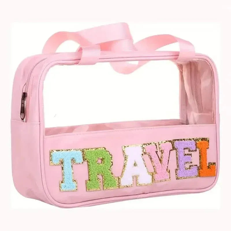 Transparent Letter Pattern Makeup Bag with Handle - A-1 Thread Vault
