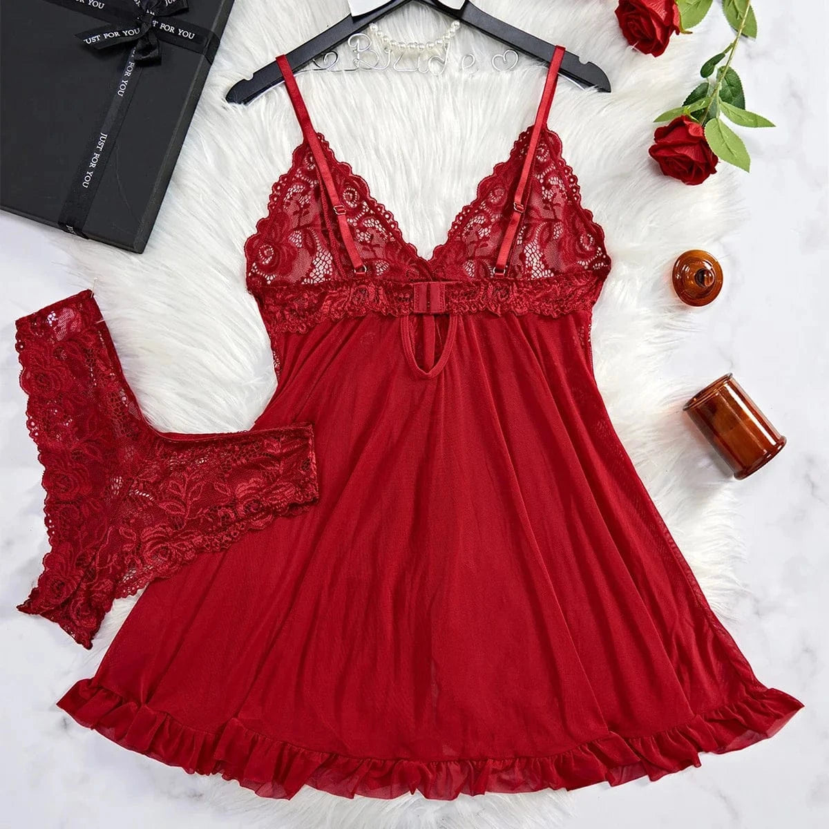 Tulle Ultra Sexy Nightgown V-neck Bra Open Sleep Skirt Night Erotic Dress Woman Sheer Pajamas Lingerie Thongs Luxury Kit - A-1 Thread Vault