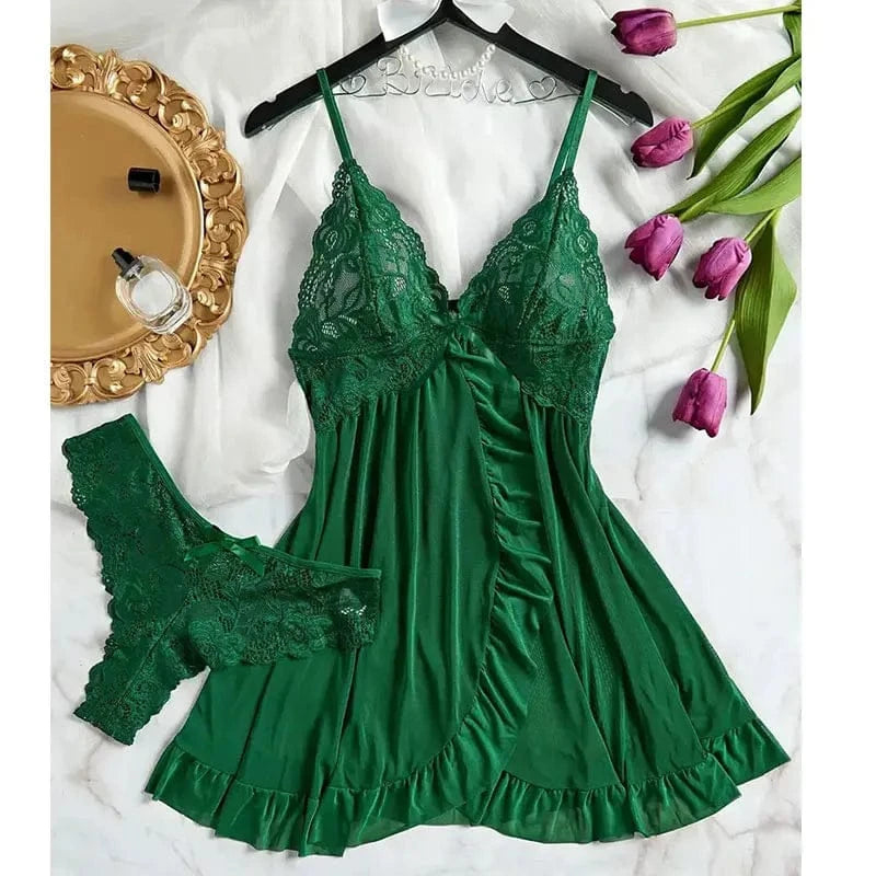 Tulle Ultra Sexy Nightgown V-neck Bra Open Sleep Skirt Night Erotic Dress Woman Sheer Pajamas Lingerie Thongs Luxury Kit - A-1 Thread Vault