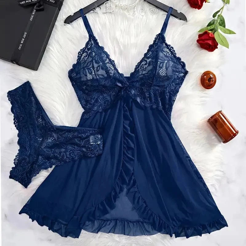 Tulle Ultra Sexy Nightgown V-neck Bra Open Sleep Skirt Night Erotic Dress Woman Sheer Pajamas Lingerie Thongs Luxury Kit - A-1 Thread Vault