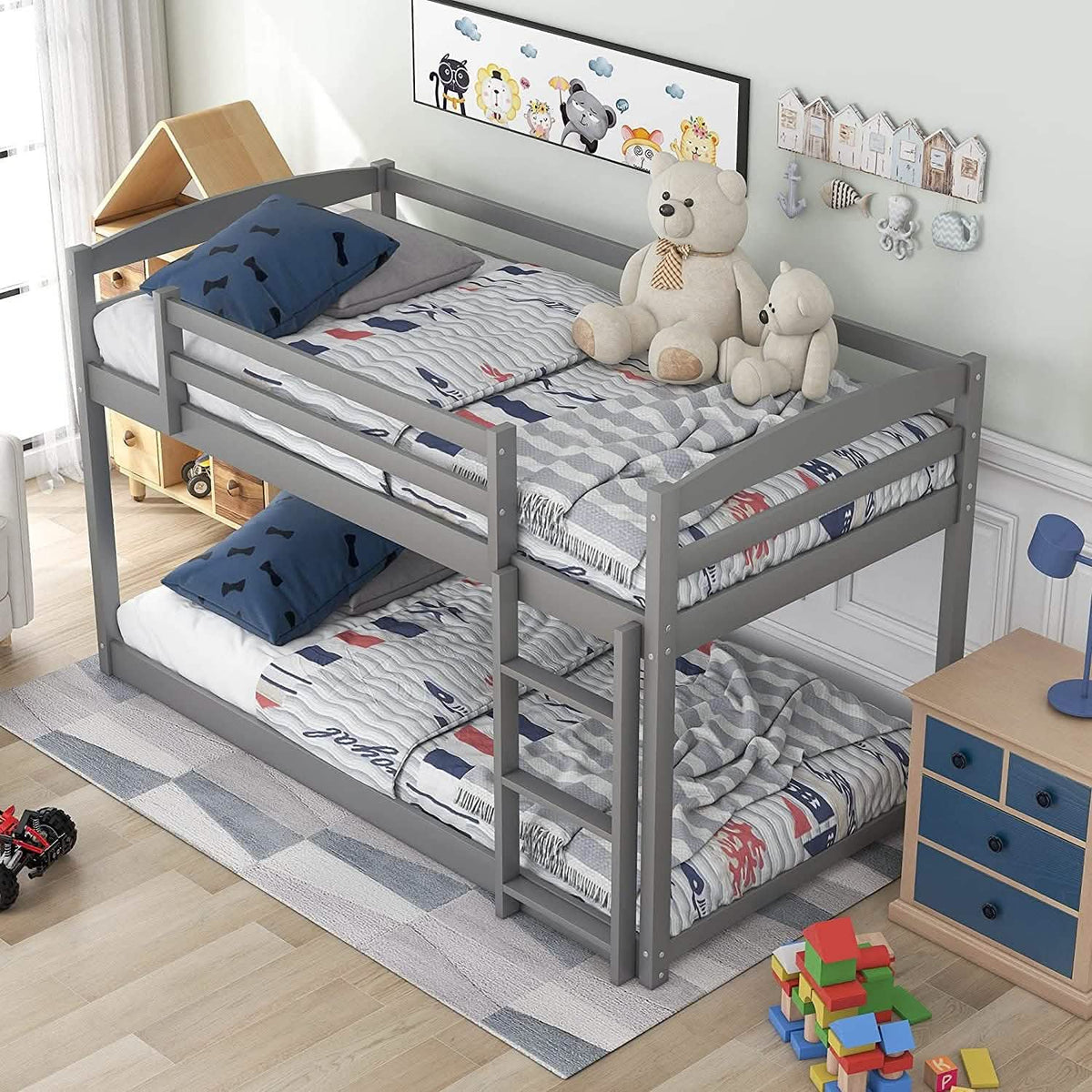 Twin Over Twin Floor Bunk Bed with Ladder - A-1 Thread Vault