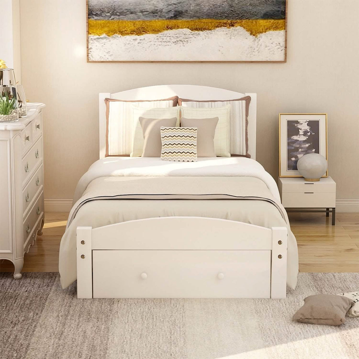 Twin Platform Bed Frame with Storage Drawer Headboard - A-1 Thread Vault