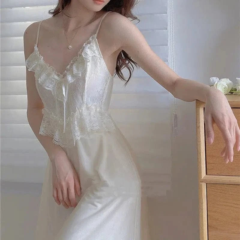 Two Piece Set Retro Palace Style Nightwear Women Nightgown Sleepwear Sexy Lace Mesh Robe Home Dressing Gown Loose Lingerie - A-1 Thread Vault