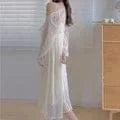 Two Piece Set Retro Palace Style Nightwear Women Nightgown Sleepwear Sexy Lace Mesh Robe Home Dressing Gown Loose Lingerie - A-1 Thread Vault
