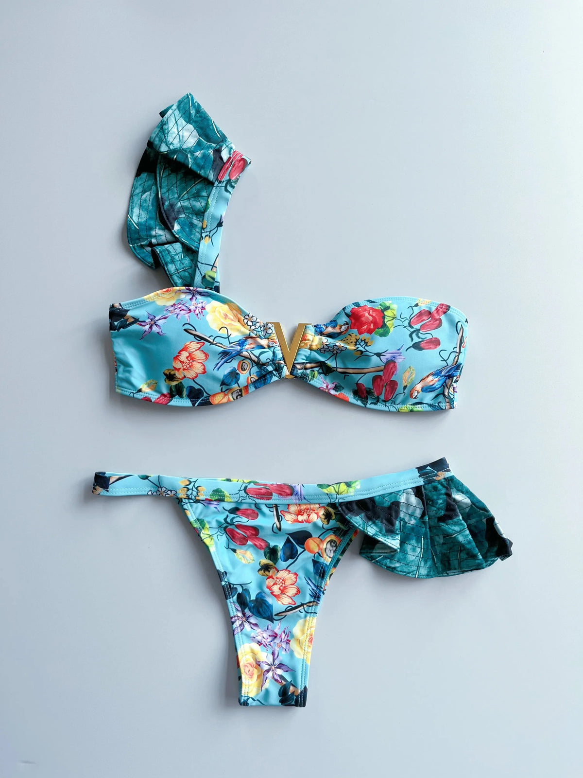 Two-Pieces Women Floral 2025 Push-Up Strappy Ruffles Bandage Bikini Set Swimsuit Swimwear Bathing Suit Beachwear Biquini - A-1 Thread Vault