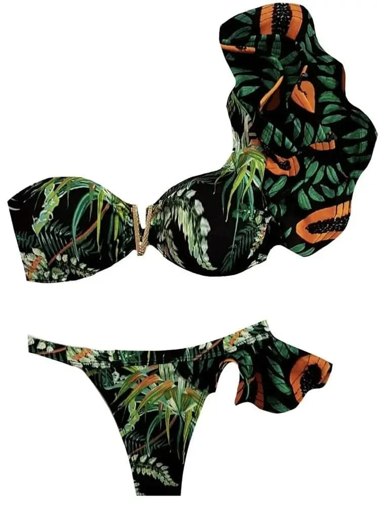 Two-Pieces Women Floral 2025 Push-Up Strappy Ruffles Bandage Bikini Set Swimsuit Swimwear Bathing Suit Beachwear Biquini - A-1 Thread Vault