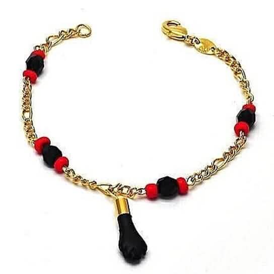 Unisex 18k Gold Filled High Polish Finish Azabachi Charm Bracelet - A-1 Thread Vault