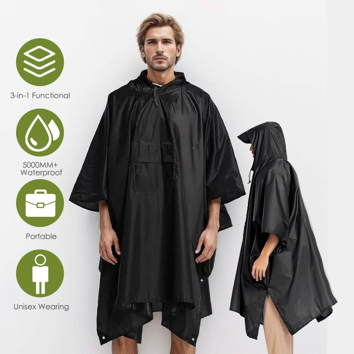 Unisex Hooded Rain Poncho with Pocket - A-1 Thread Vault