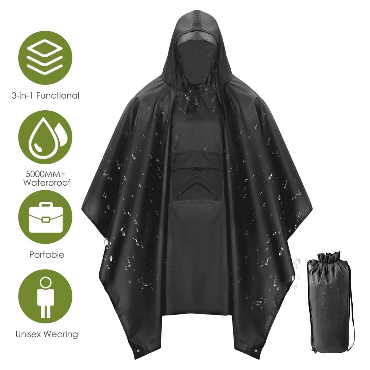 Unisex Hooded Rain Poncho with Pocket - A-1 Thread Vault