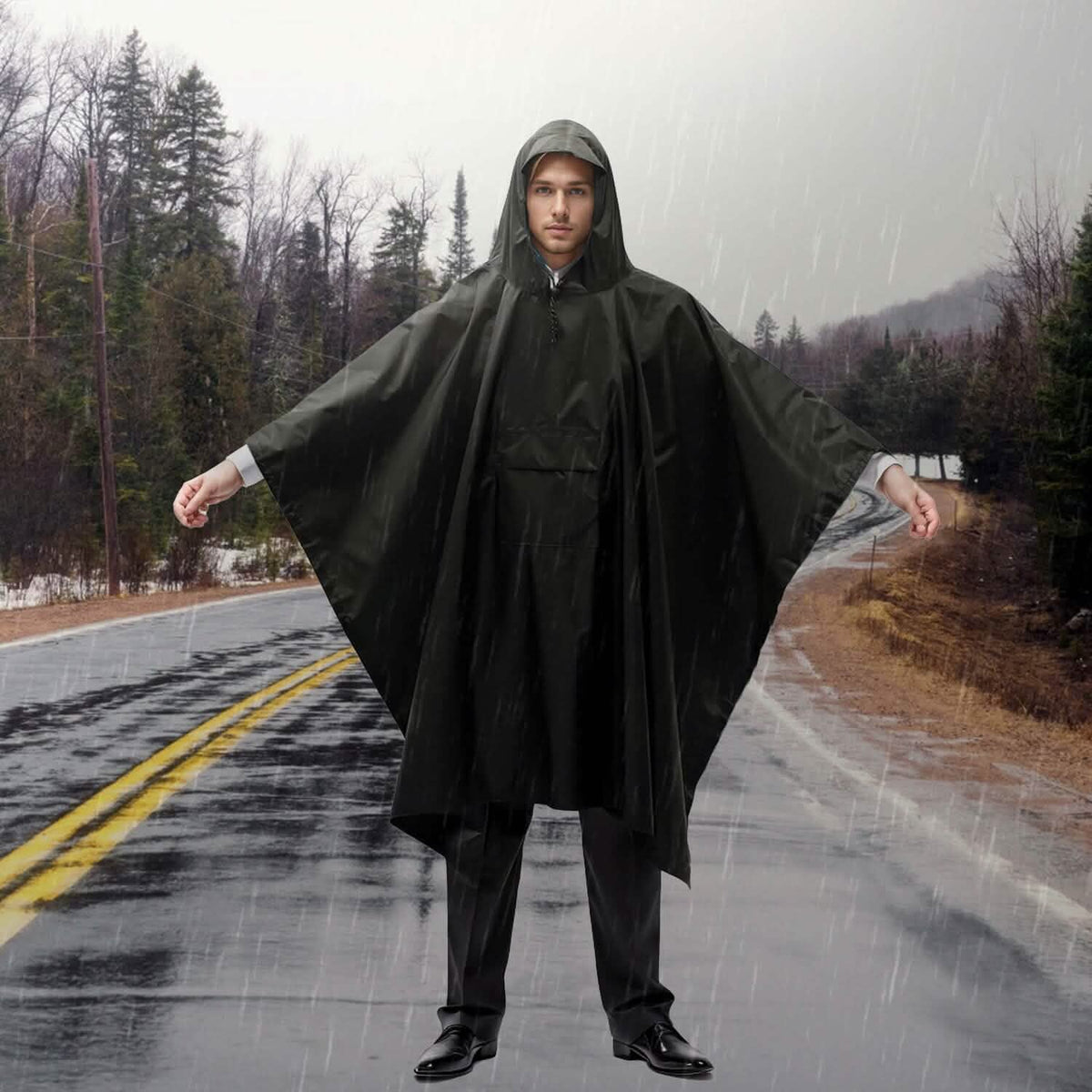 Unisex Hooded Rain Poncho with Pocket - A-1 Thread Vault
