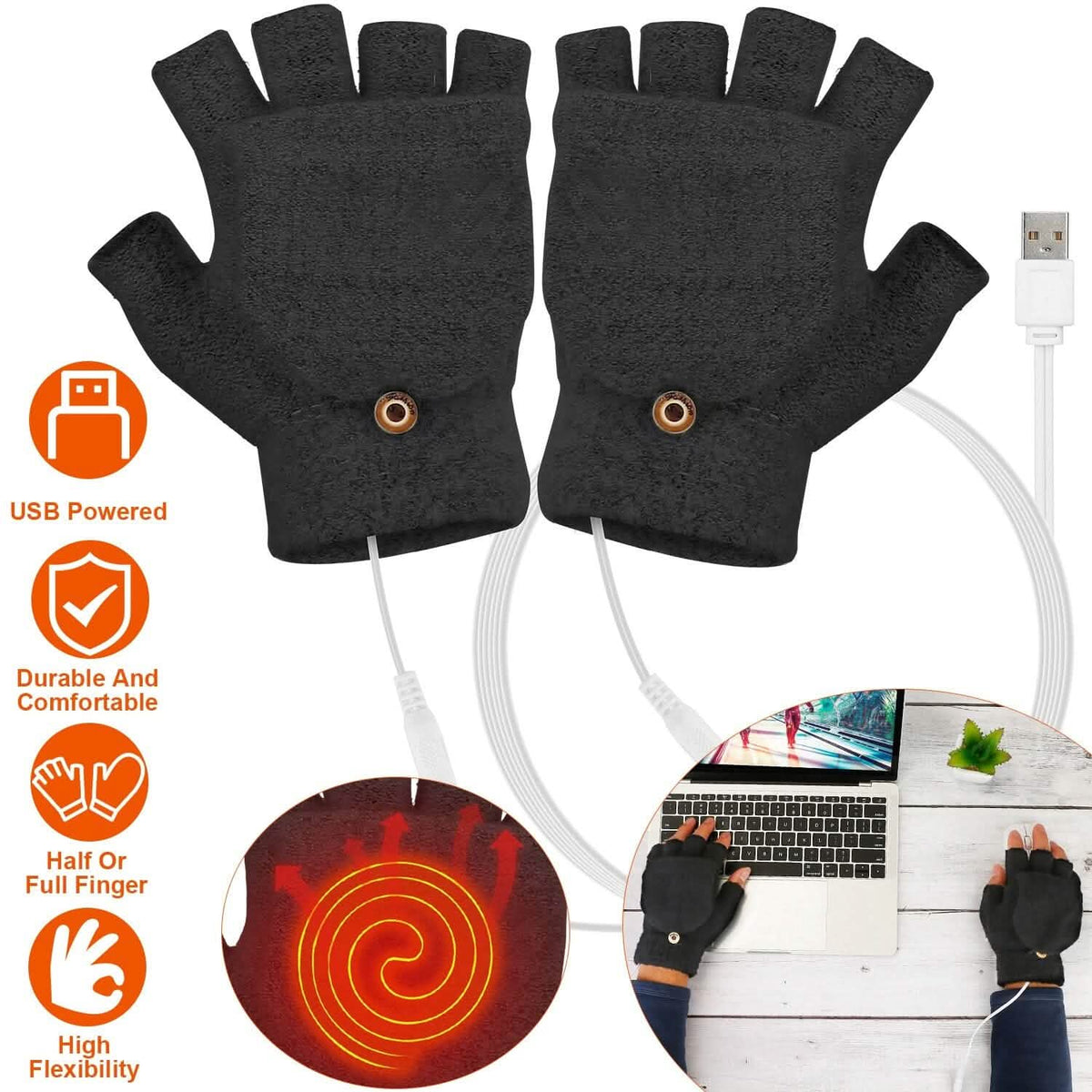 USB Wool Heated Gloves Mitten - A-1 Thread Vault