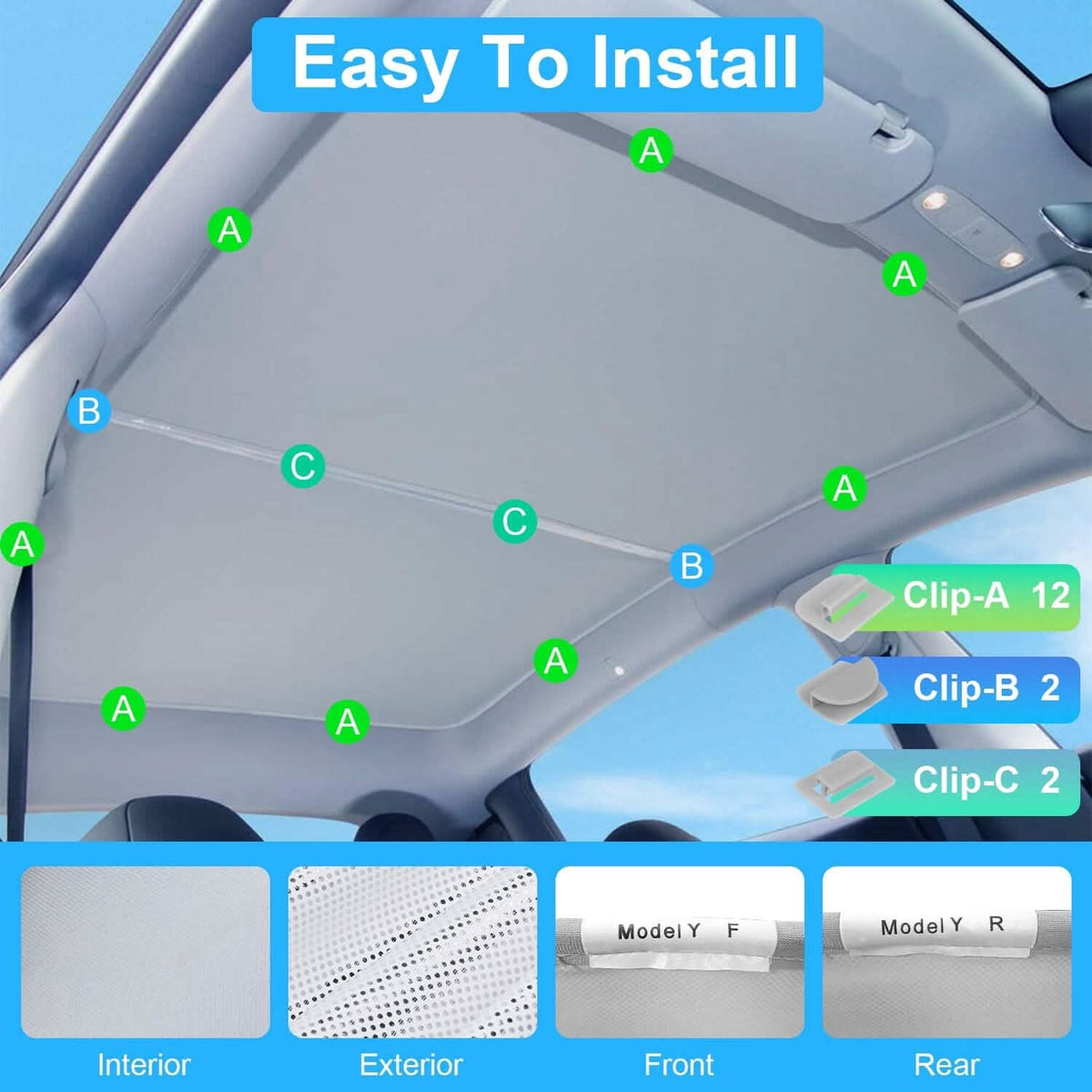 UV Protection Sunshade Roof Fit for Tesla Model Y 2020-2024 - A-1 Thread Vault