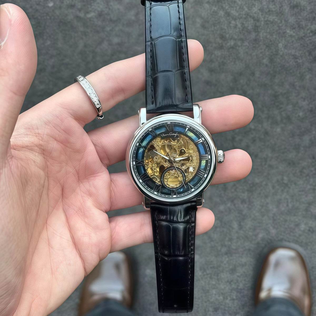 VAN GOGH Starry Night Series Blue Dial Skeleton Mechanical Movement Watch Daily Waterproof Starry Night - A-1 Thread Vault