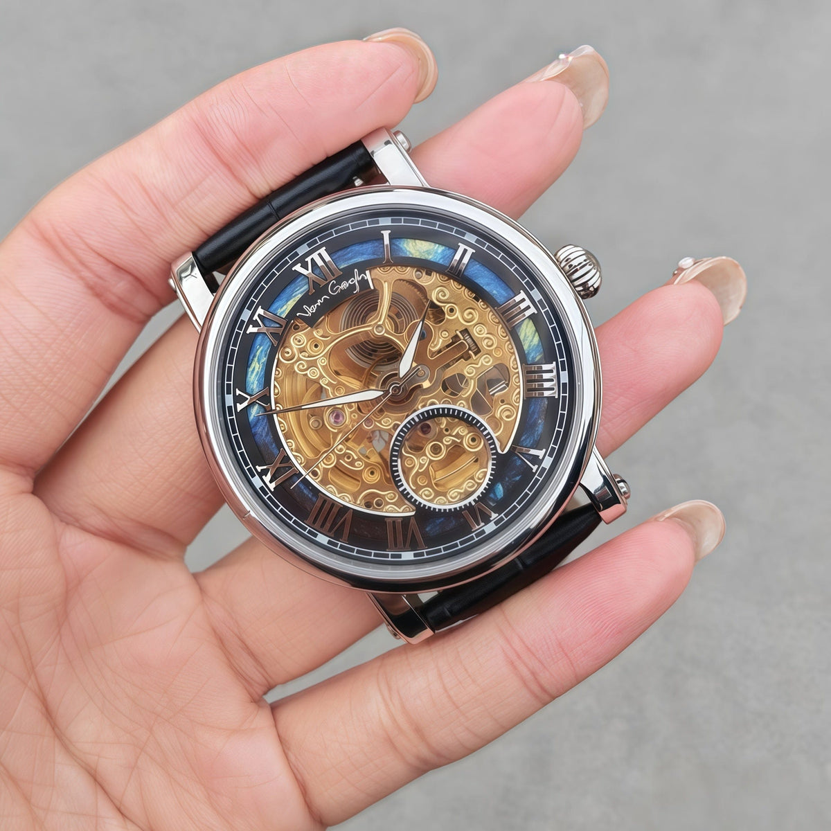 VAN GOGH Starry Night Series Blue Dial Skeleton Mechanical Movement Watch Daily Waterproof Starry Night - A-1 Thread Vault