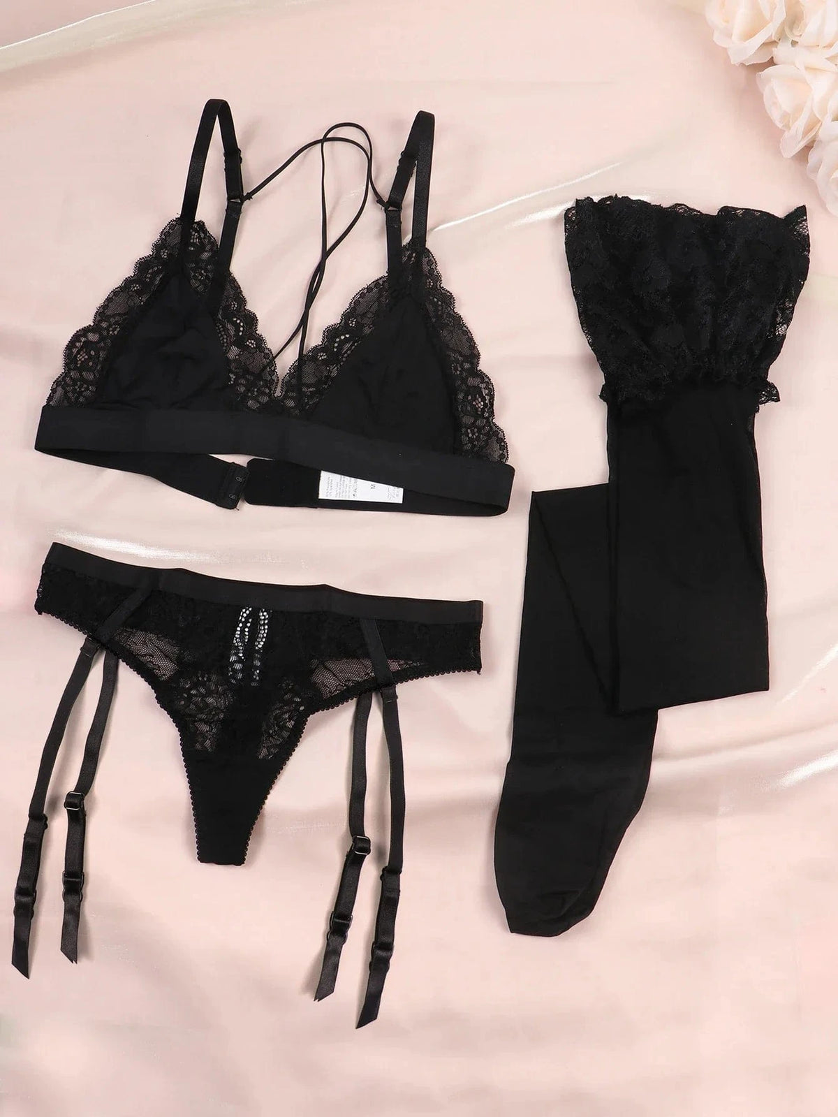 Varsbaby Lace Bra Sets for Women Non-padded Bra Panty Garter Stockings Summer Underwear Lingerie Sexy - A-1 Thread Vault