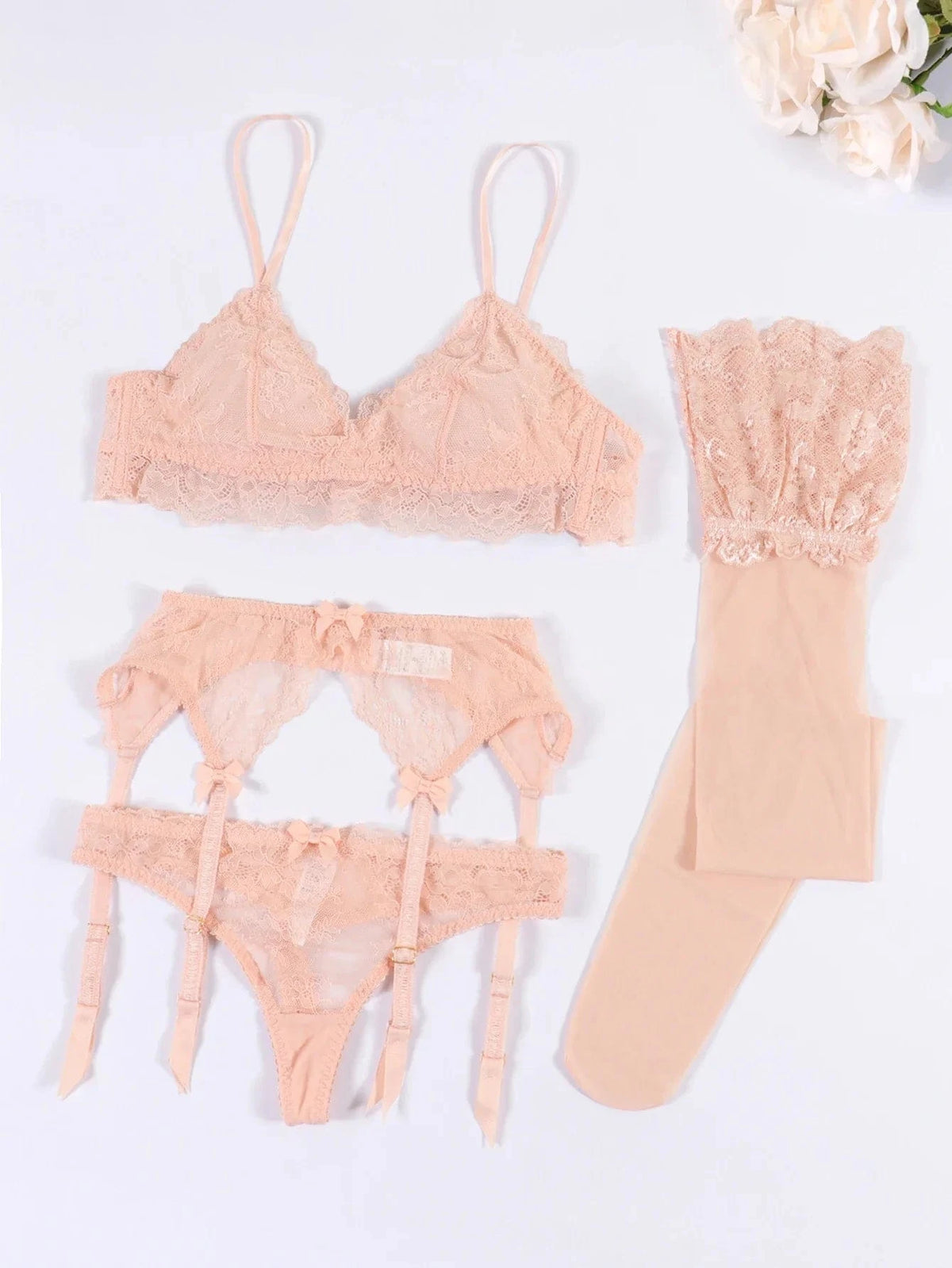 Varsbaby Lace Bra Sets for Women Non-padded Bra Panty Garter Stockings Summer Underwear Lingerie Sexy - A-1 Thread Vault