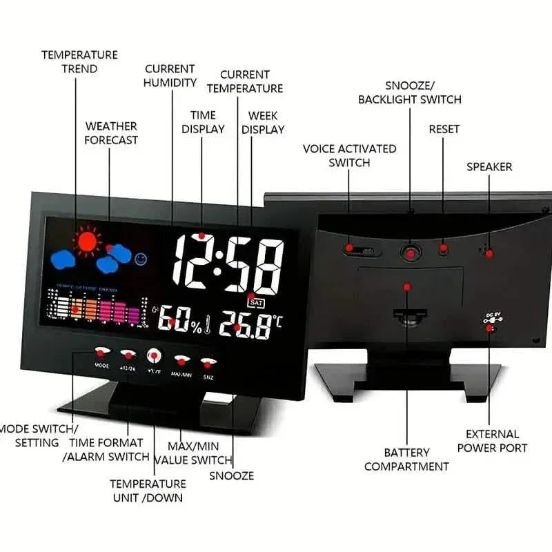 Vibrant Digital Weather Alarm Clock with Voice Control - A-1 Thread Vault