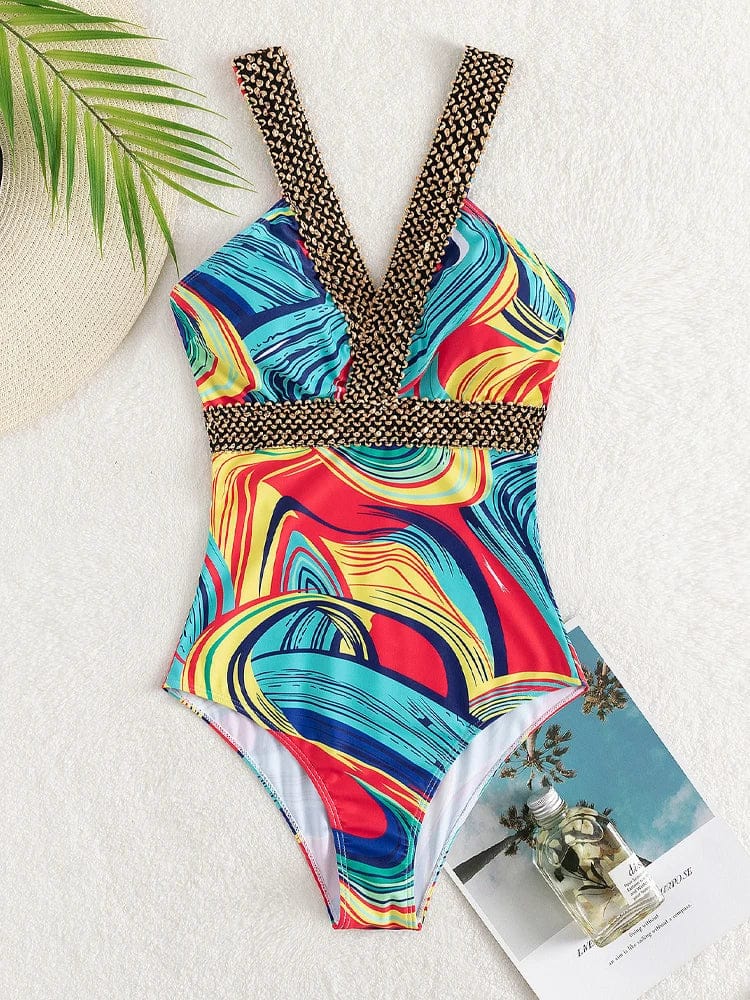 Vigoashely 2026 Sexy Print Strapped Swimwear Women Push UP One Piece Swimsuit Monokini Backless Hollow Summer Bathing Suit - A-1 Thread Vault