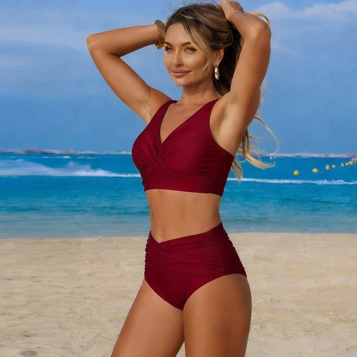 VigoBreviya 2025 Sexy Solid Strapped Swimwear Women Cross Push Up Bikini Set Brazilian Lady Swimsuit High Waist Beach Bath Suit - A-1 Thread Vault