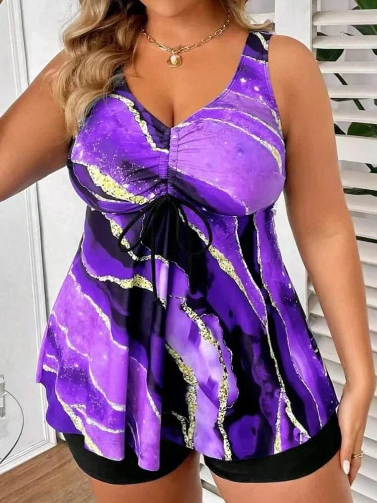 VigoJany 2026 Sexy Strapped 2 Piece Plus Size Tankini Set Women Print High Waist Curvy Swimsuit Brazilian Lady Big Bathing Suit - A-1 Thread Vault