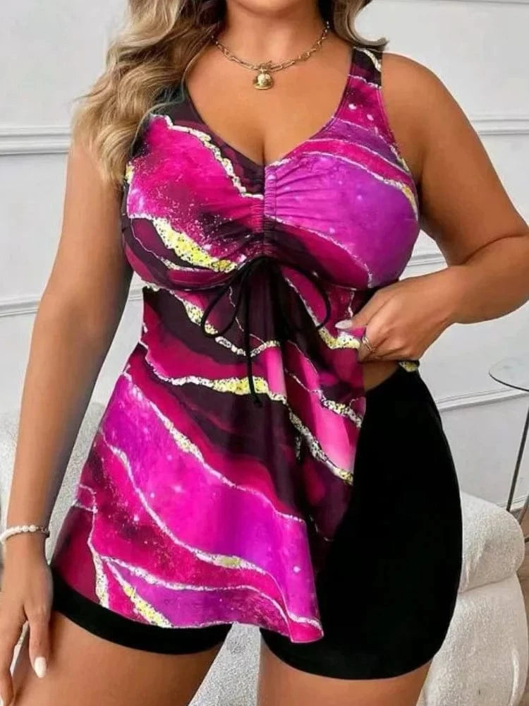 VigoJany 2026 Sexy Strapped 2 Piece Plus Size Tankini Set Women Print High Waist Curvy Swimsuit Brazilian Lady Big Bathing Suit - A-1 Thread Vault