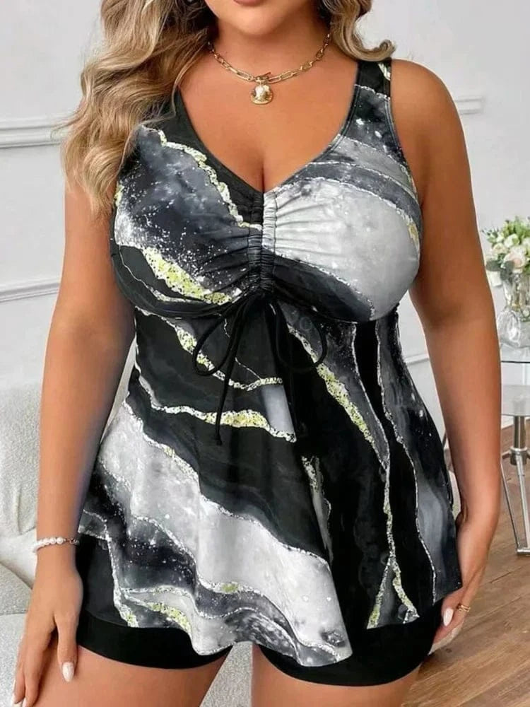 VigoJany 2026 Sexy Strapped 2 Piece Plus Size Tankini Set Women Print High Waist Curvy Swimsuit Brazilian Lady Big Bathing Suit - A-1 Thread Vault