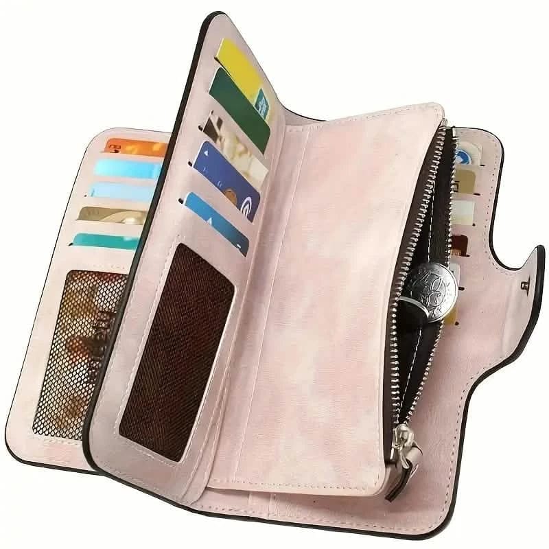 Vintage Faux Leather Long Wallet – Trifold Credit Card Holder with Snap & Zipper - A-1 Thread Vault