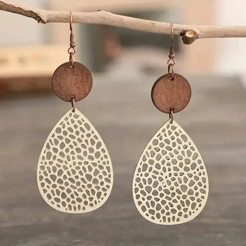 Vintage Hollow Leaf Shape PU Leather Earrings - A-1 Thread Vault