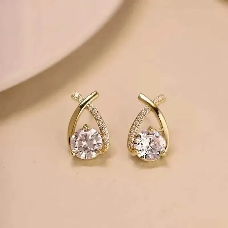 Vintage Style Stud Earrings - Embellished with Rhinestones, Cross Line Design - A-1 Thread Vault