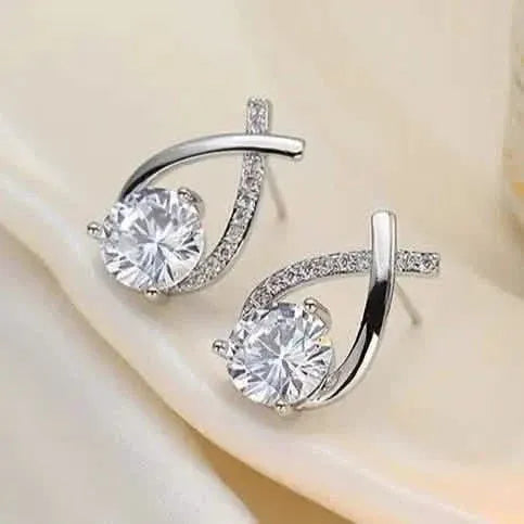 Vintage Style Stud Earrings - Embellished with Rhinestones, Cross Line Design - A-1 Thread Vault