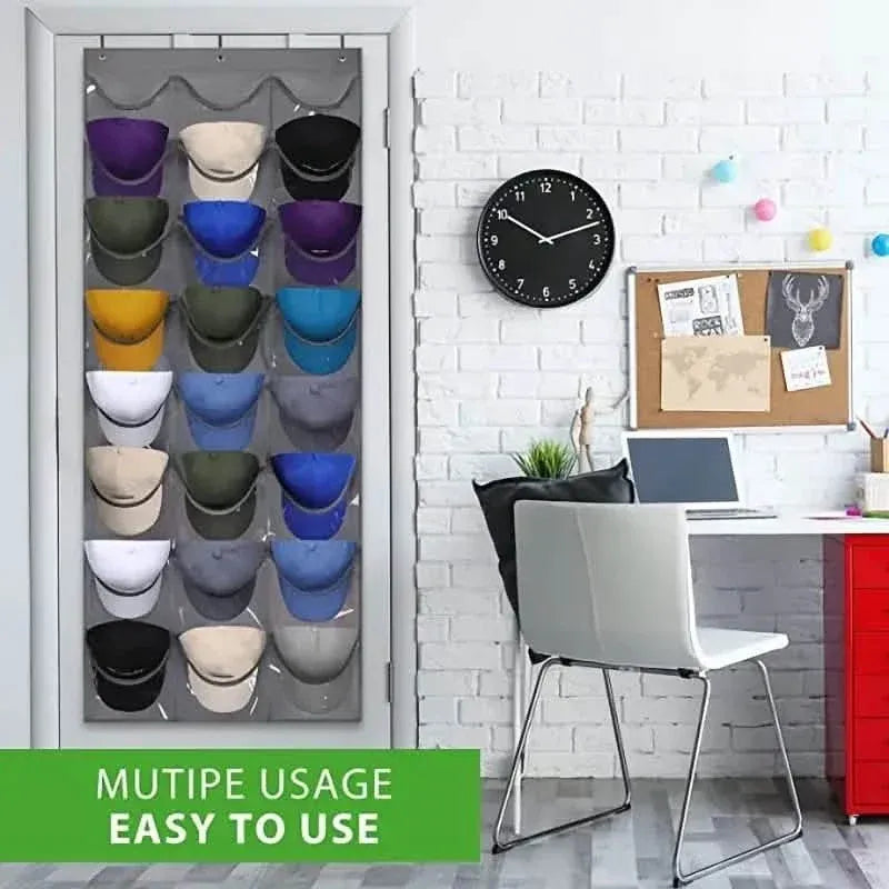 Visible Baseball Hat Rack for Wall Door with 3 Hooks 24 Deep Pockets - A-1 Thread Vault