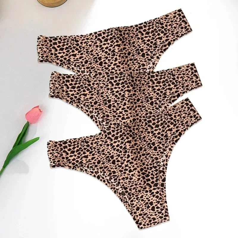 WarmSteps 3Pcs/Set Sexy Leopard Thongs Women's Panties Thongs 2024 New Female Underwear Seamless Printed Panties Ice Silk Briefs - A-1 Thread Vault