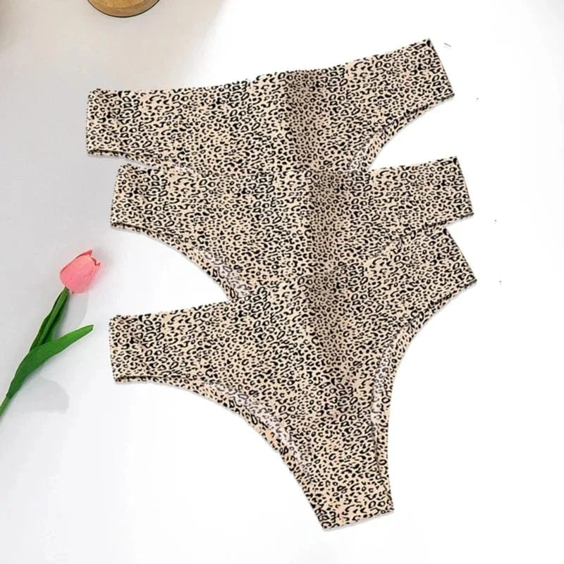 WarmSteps 3Pcs/Set Sexy Leopard Thongs Women's Panties Thongs 2024 New Female Underwear Seamless Printed Panties Ice Silk Briefs - A-1 Thread Vault