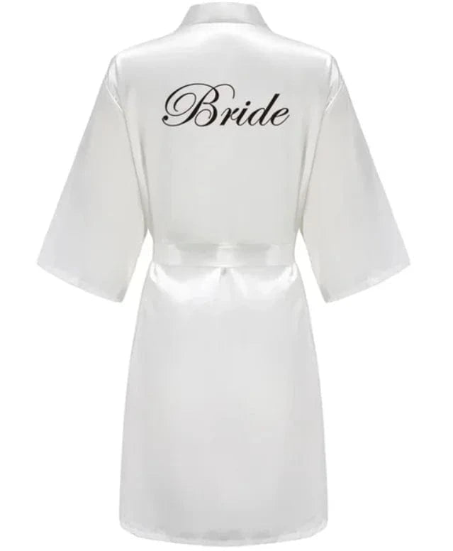 Wedding Party Team Bride Robe With Black Letters Kimono Satin Pajamas Bridesmaid Bathrobe SP2000 - A-1 Thread Vault