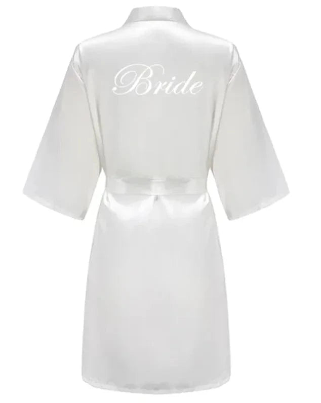 Wedding Party Team Bride Robe With Black Letters Kimono Satin Pajamas Bridesmaid Bathrobe SP2000 - A-1 Thread Vault