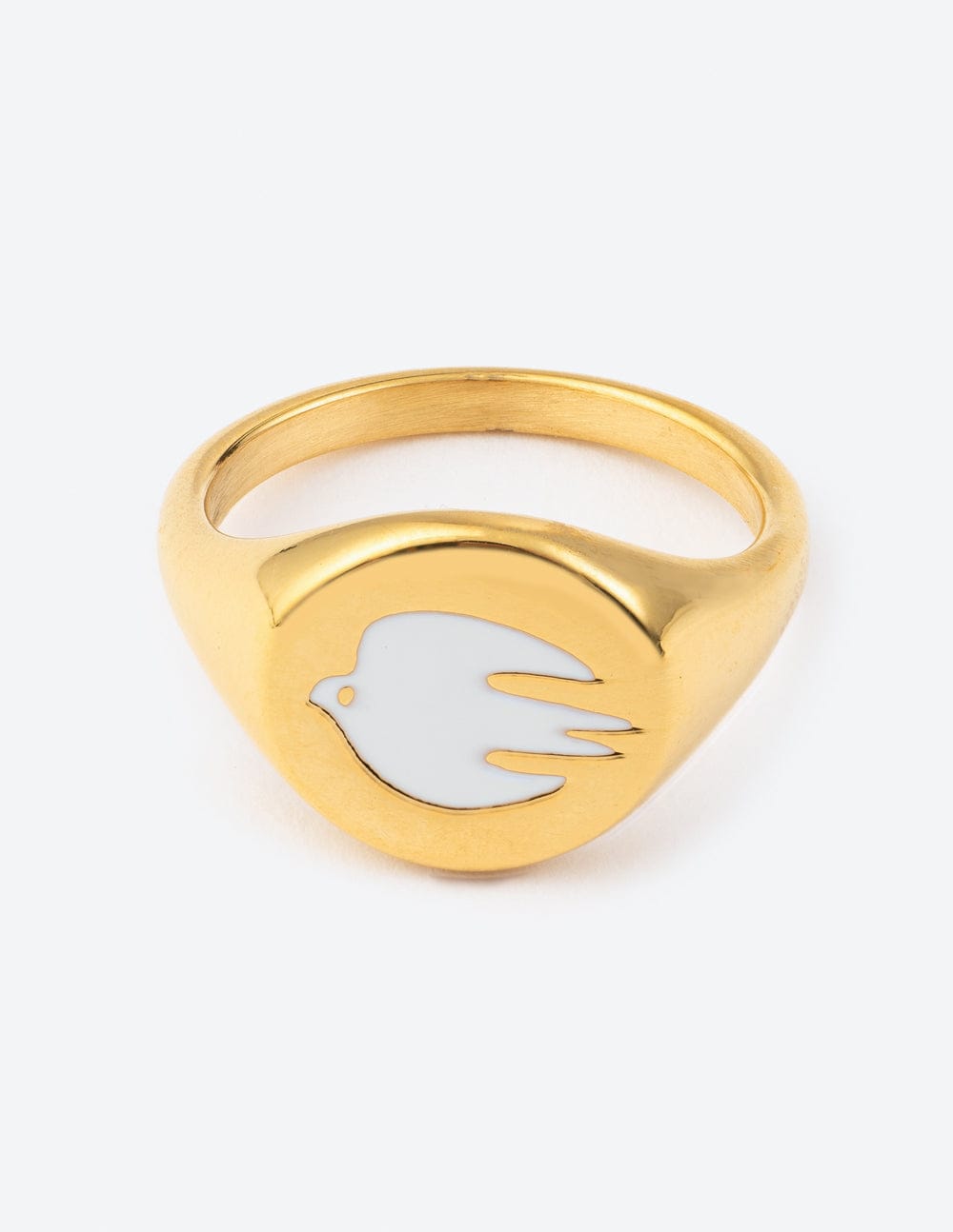 White Enamel Gold Dove Ring - A-1 Thread Vault