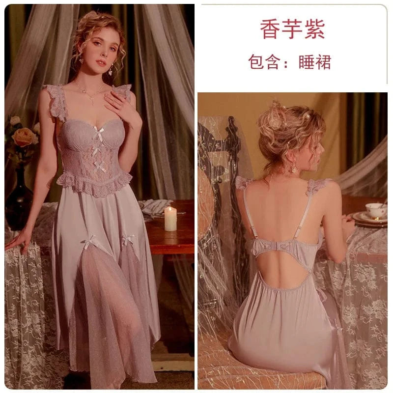 White Perspective Female Robe Set Lace Kimono Nightdress Sleepwear Summer Bathrobe Nightgown Suit Women Mesh Home Wear Clothing - A-1 Thread Vault