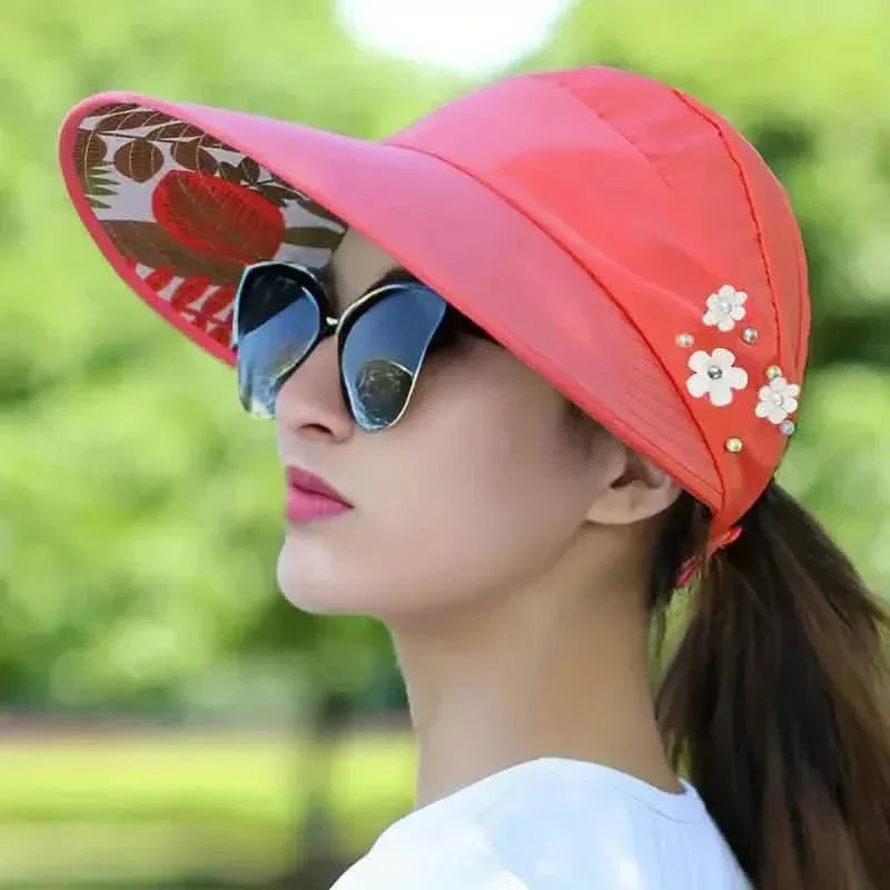 Wide Brim Sun Visor Foldable Picnic Hat Beach UV Protection Scallop Cap - A-1 Thread Vault