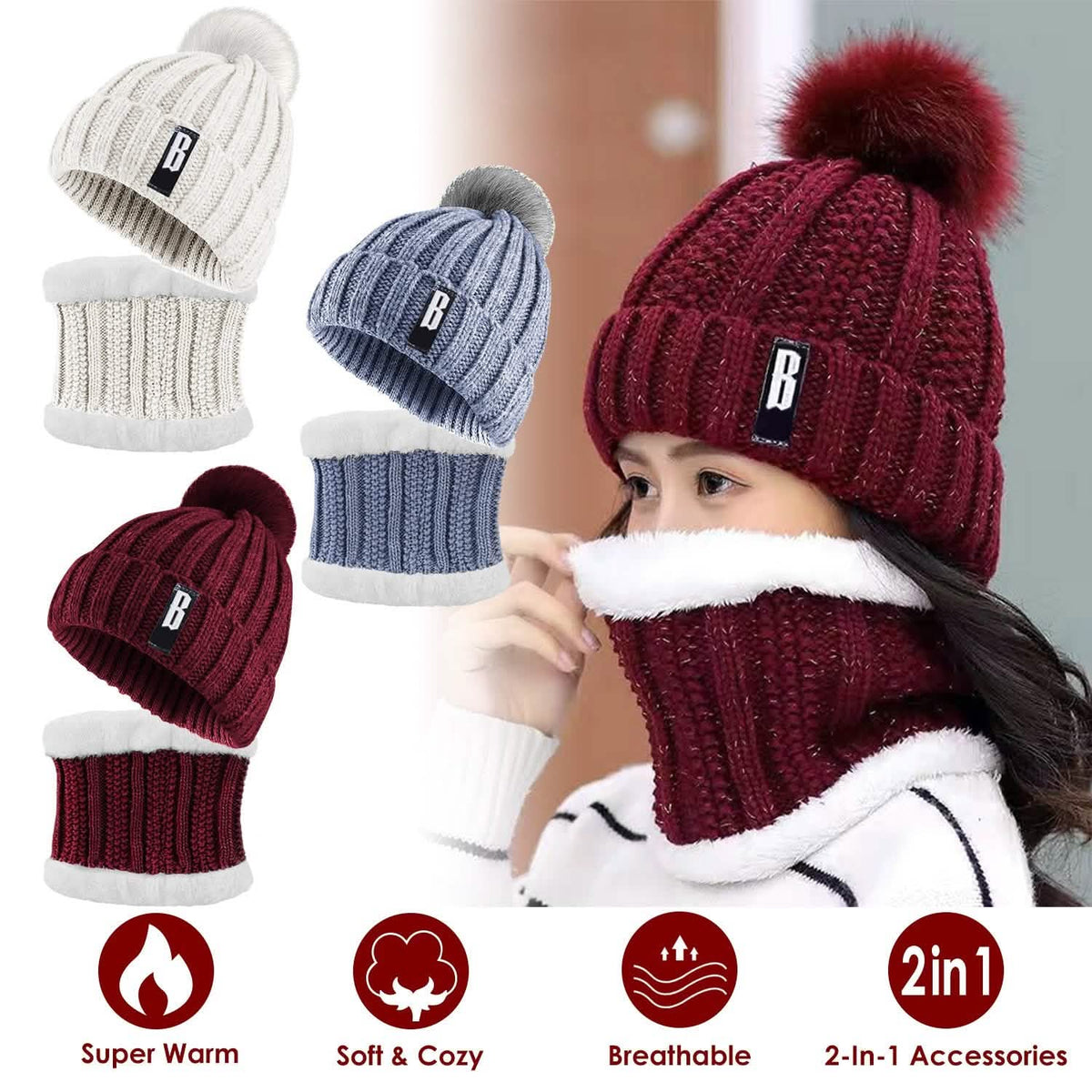 Winter Beanie Hat Scarf Set for Women - A-1 Thread Vault