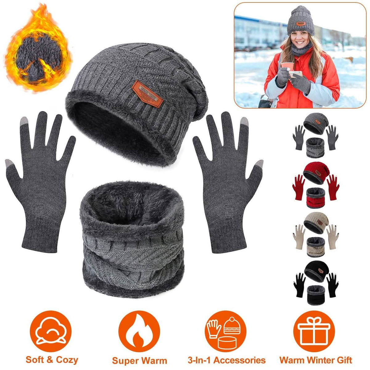 Winter Warm Beanie and Touch Screen Gloves Scarfs Set - A-1 Thread Vault