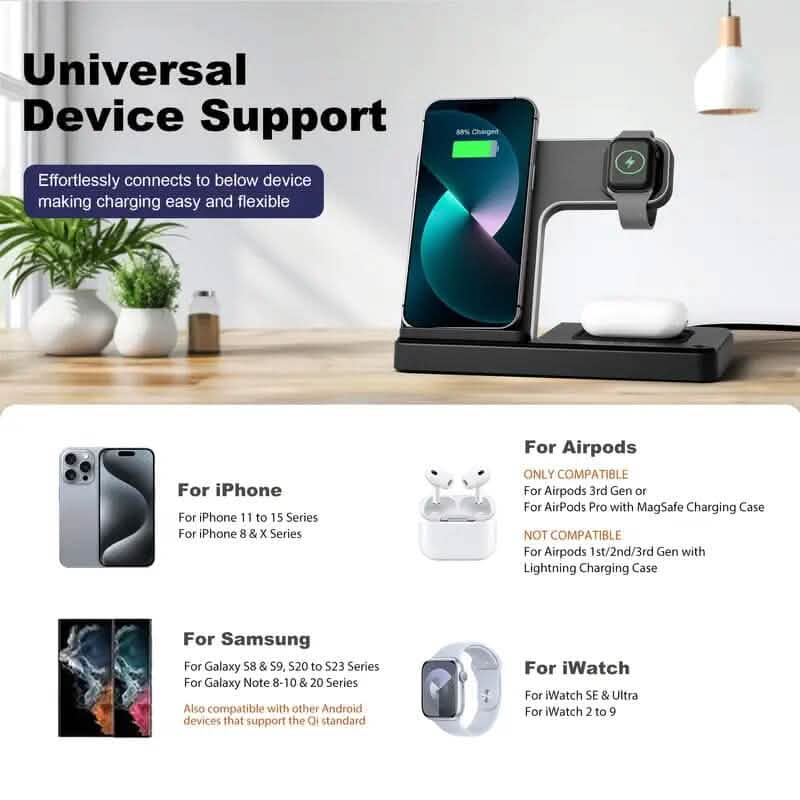 Wireless Charging Station 3-in-1 Standard 15W Fast for Mag-Safe Charger Stand - A-1 Thread Vault