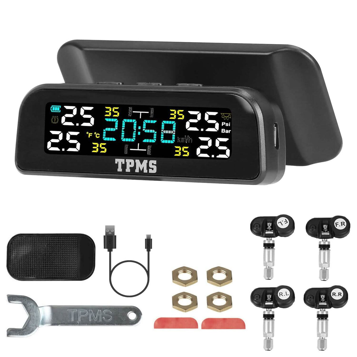Wireless Solar Car Tire Pressure Monitoring System Auto Tire Pressure with Sensors Temperature Alarm - A-1 Thread Vault