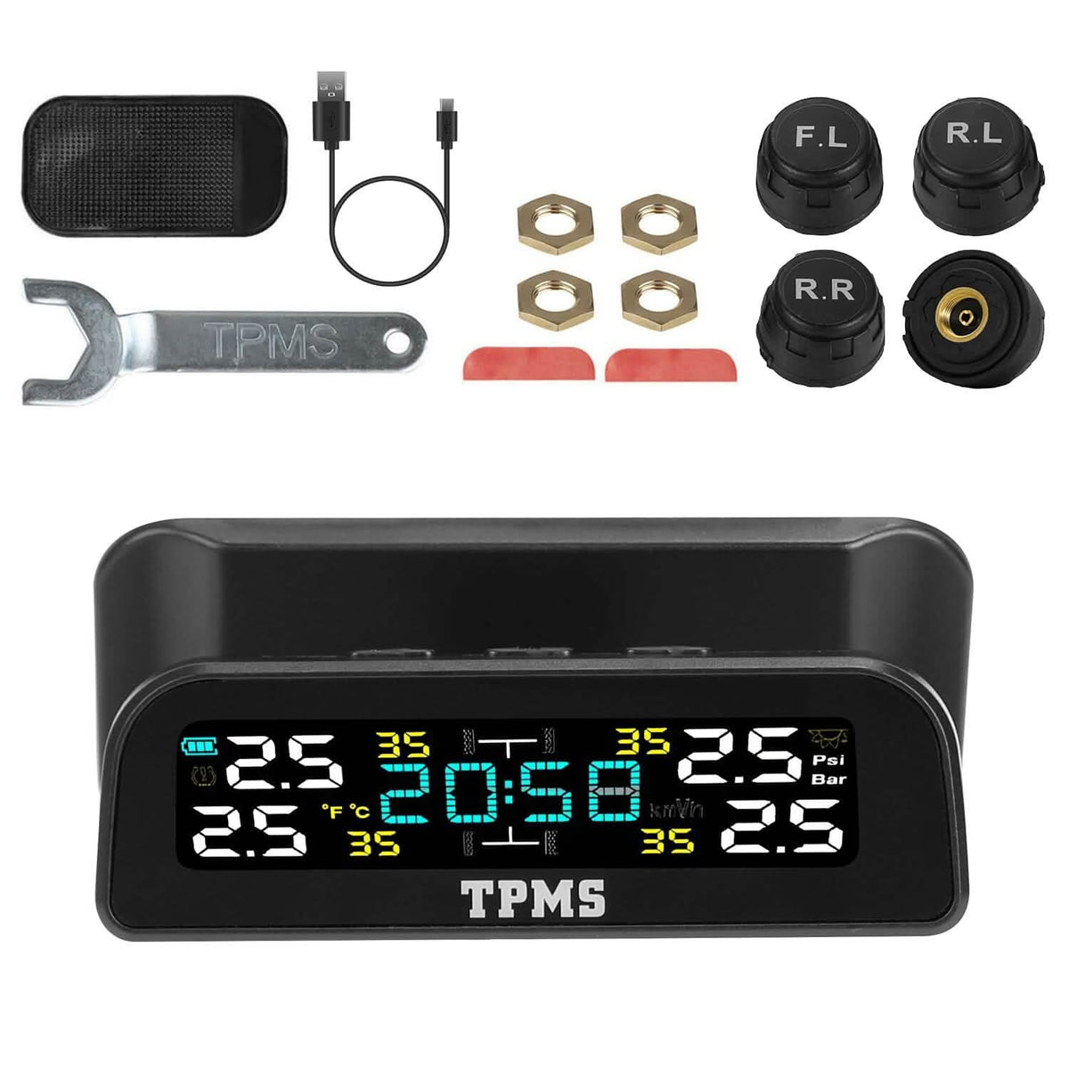Wireless Solar Car Tire Pressure Monitoring System Auto Tire Pressure with Sensors Temperature Alarm - A-1 Thread Vault