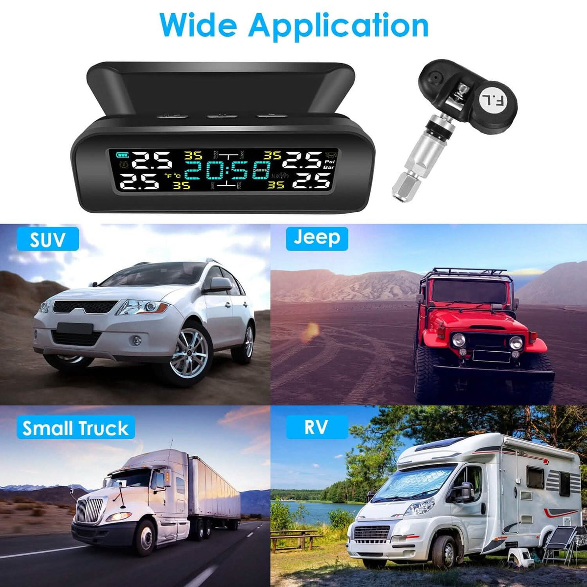 Wireless Solar Car Tire Pressure Monitoring System Auto Tire Pressure with Sensors Temperature Alarm - A-1 Thread Vault