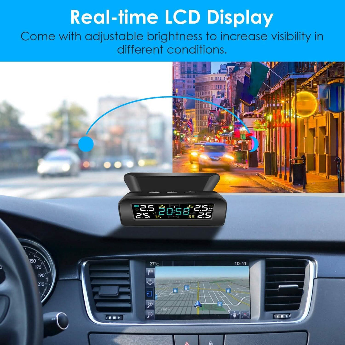 Wireless Solar Car Tire Pressure Monitoring System Auto Tire Pressure with Sensors Temperature Alarm - A-1 Thread Vault