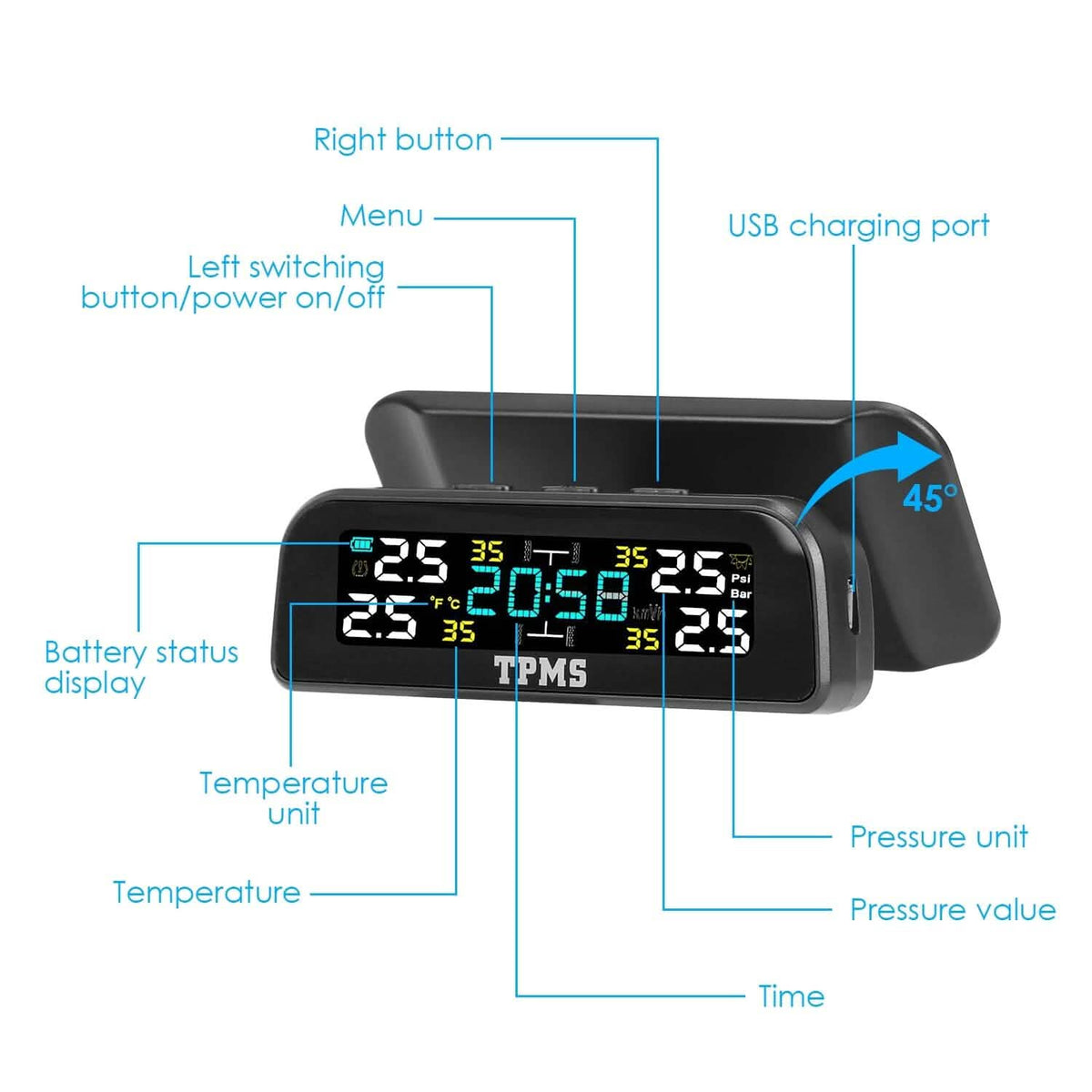 Wireless Solar Car Tire Pressure Monitoring System Auto Tire Pressure with Sensors Temperature Alarm - A-1 Thread Vault