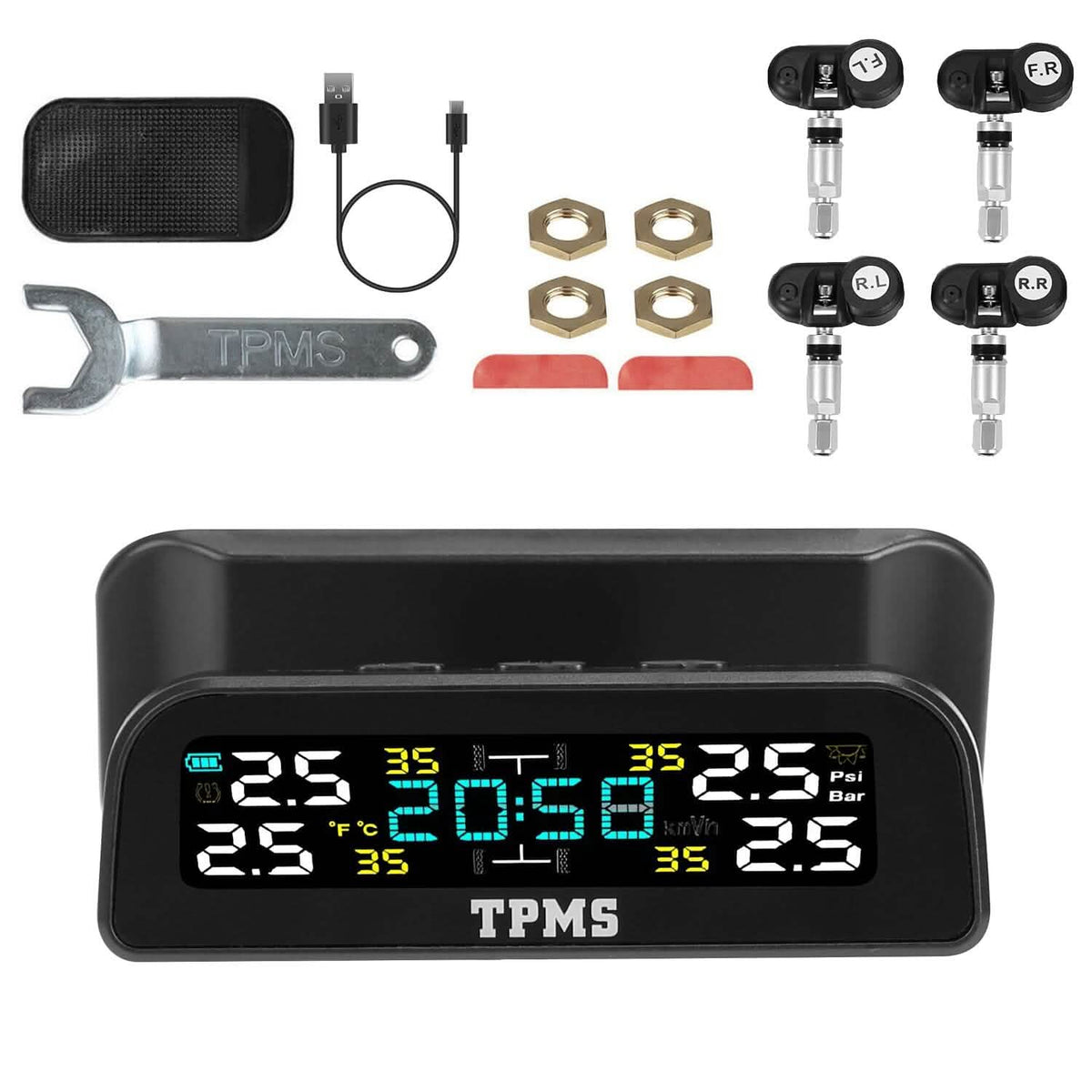 Wireless Solar Car Tire Pressure Monitoring System Auto Tire Pressure with Sensors Temperature Alarm - A-1 Thread Vault