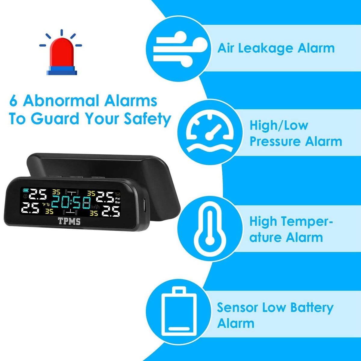 Wireless Solar Car Tire Pressure Monitoring System Auto Tire Pressure with Sensors Temperature Alarm - A-1 Thread Vault